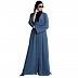 Front open abaya with piping work- French Blue Front open abaya with piping work- French Blue